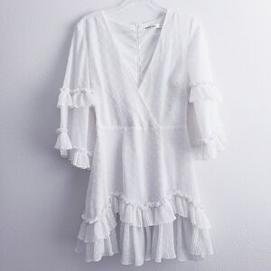 Saints + Secrets Swiss Dot Ruffle Belle Sleeve Mini Dress